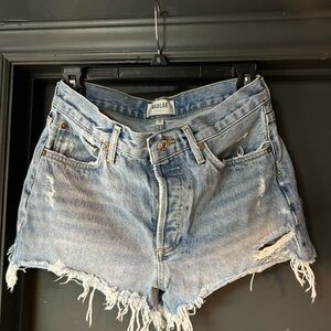 Agolde Parker Distressed Light Blue Jean Shorts